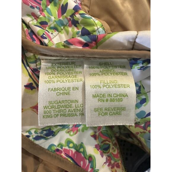 Lilly Pulitzer Quilted Vest Full Zip Up Snap Tan Printed Lining Women's Size XS - Picture 11 of 13